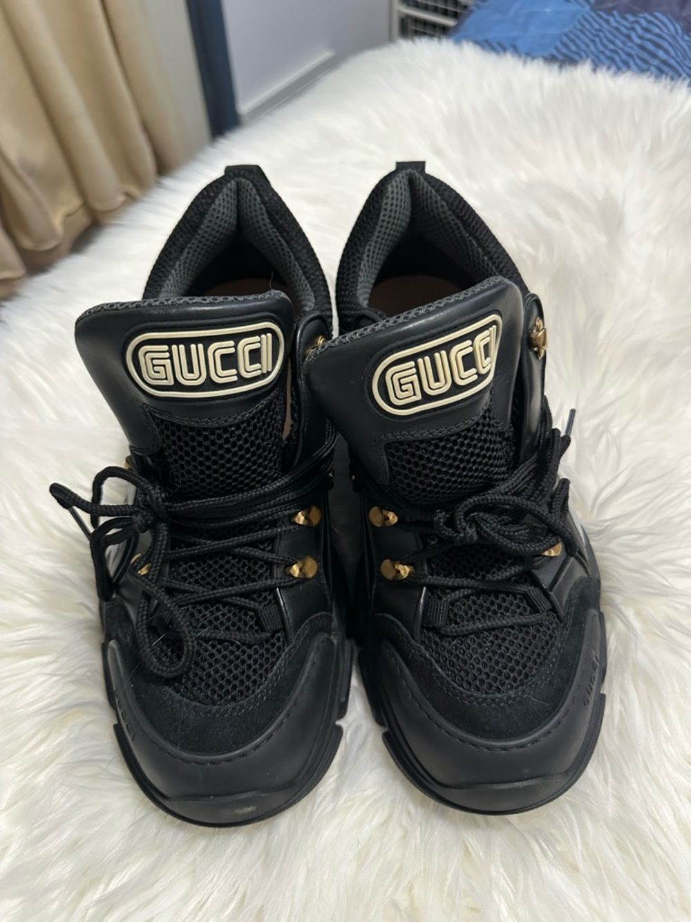 GUCCI Black Logo Chunky Sneakers men’s sz 9.5
